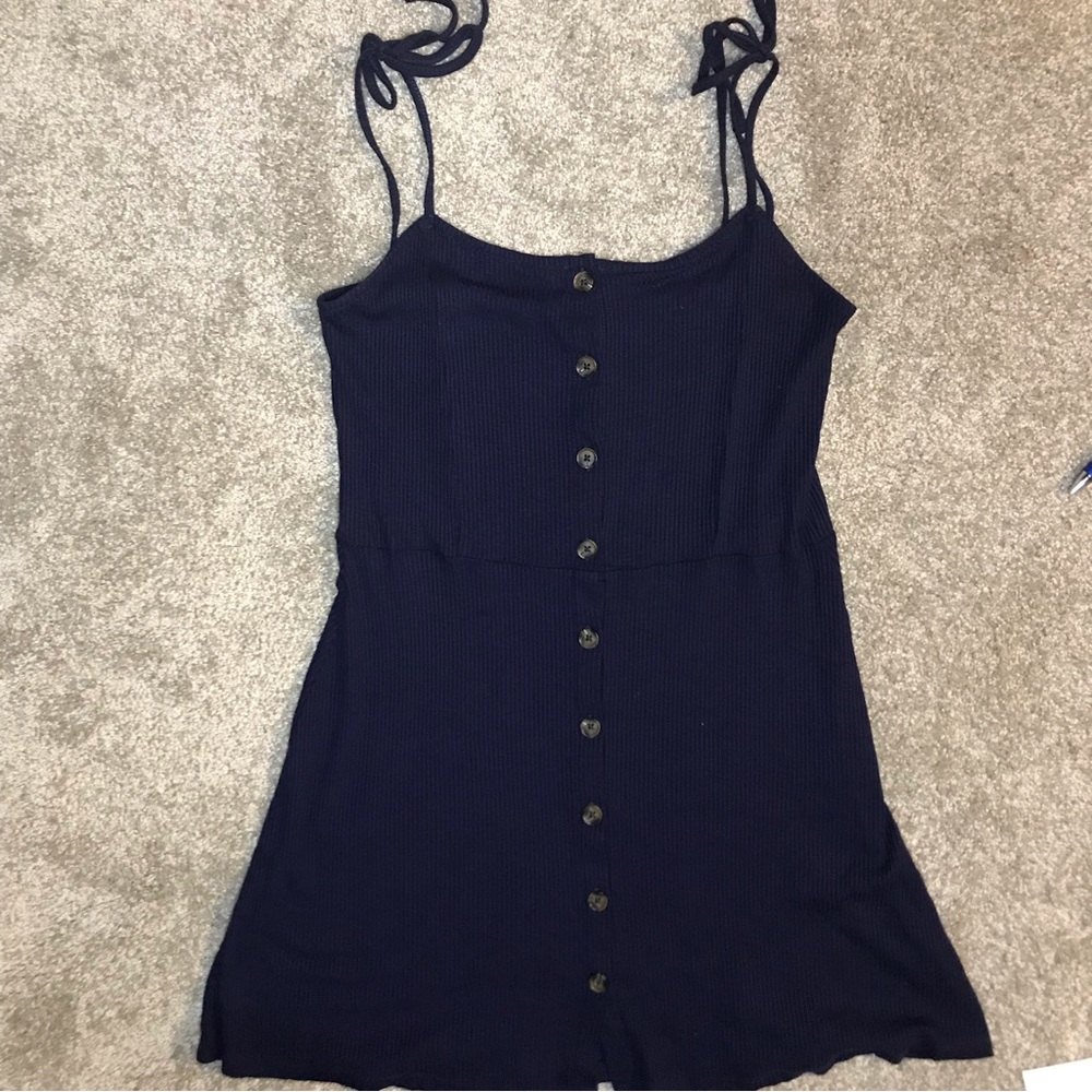 Topshop navy blue ribbed button up‎ dress size 10